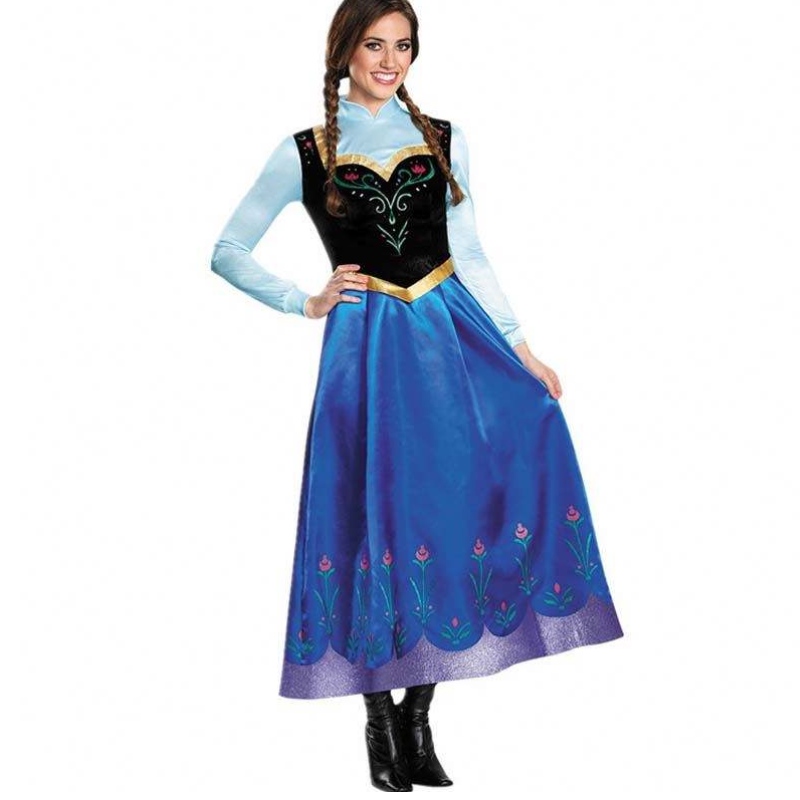 Bestseller 2022 Erwachsener Elsa Anna Cosplay Frau Halloween Kostüm Prinzessin Kleid Erwachsene Anna Kostüm mit Umhang HCGD-053
