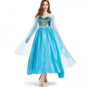 Novedades 2022 Halloween Cosplay Fancy Party Dress Up Blue Long ELSA Kostüm Erwachsene HCGD-054