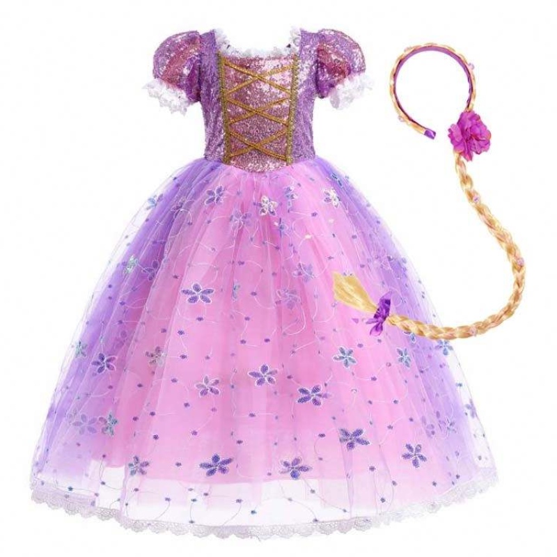 Girls Princess Kostüm Rapunzel Puff Sleeve Pailletten Cosplay Kleid lila mit Accessoires HCRS-007