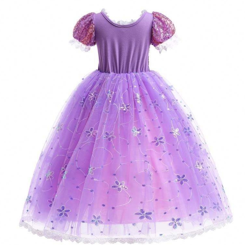 Girls Princess Kostüm Rapunzel Puff Sleeve Pailletten Cosplay Kleid lila mit Accessoires HCRS-007