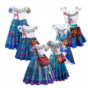 2022 Kinder Encanto Madrigal Prinzessin Röcke Outfits Blue Mirabel Kleid von Encanto mit Tasche 100-160 cm HCIS-001