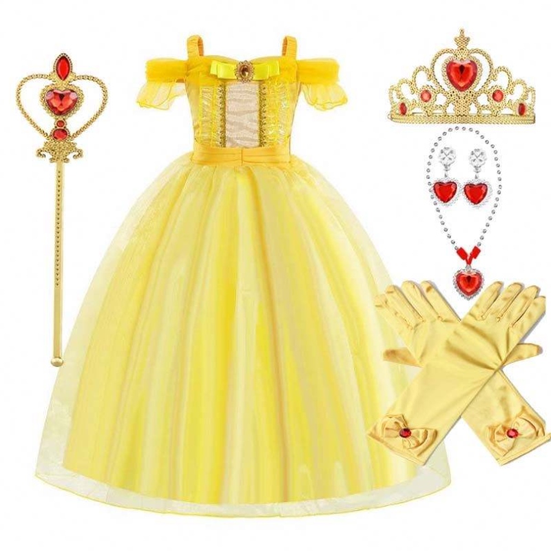 Halloween Geburtstagsfeier Cosplay-Kostüm für Kinder Prinzessin Belle Ballsaal Kleid HCBL-006