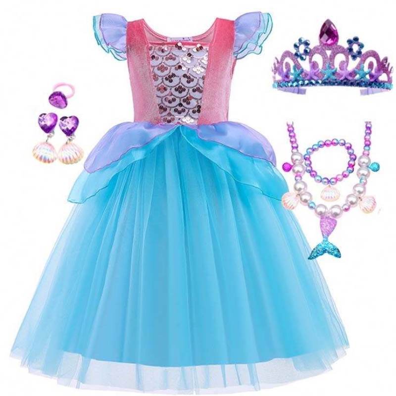 2022 Top Sales Halloween Child Princess Pailletten Ariel Blue Dress Kostüm HCMM-012