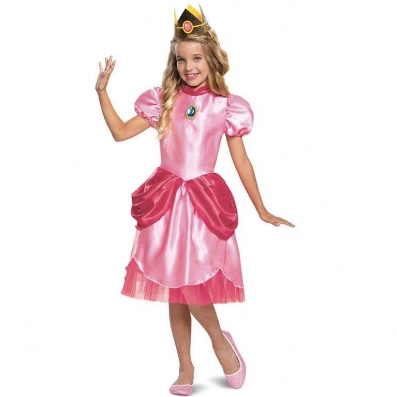 Carnival Cosplay Baby Girls Party Weihnachten Super Bruder Cartoon Pink Prinzessin Pfirsich Kostüm mit Crown HCMU-006