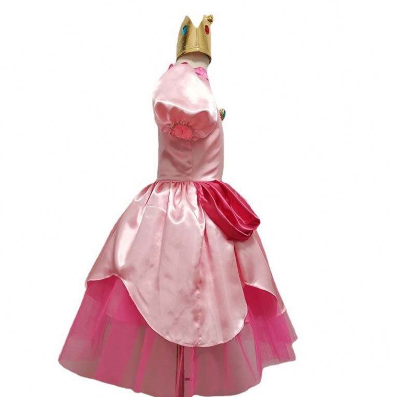 Carnival Cosplay Baby Girls Party Weihnachten Super Bruder Cartoon Pink Prinzessin Pfirsich Kostüm mit Crown HCMU-006