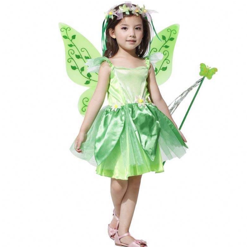 Girls Halloween Party Fairy Dress Up Kinder Green Fairy Kleid Kostüm HCTB-008