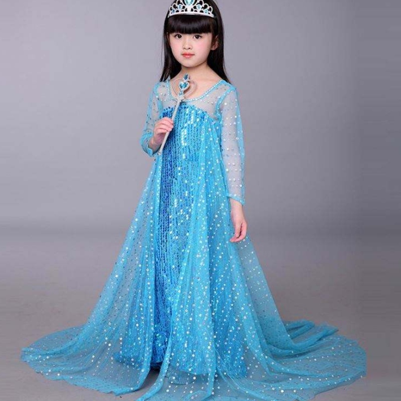 Baige Blue Elsa Pailletten Mädchen Kinder Halloween Cosplay Kostüm Elsa Ana Prinzessin Kleid