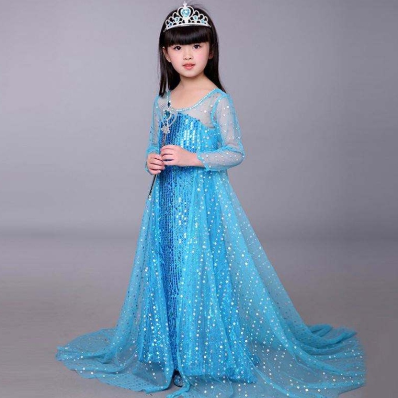 Baige Blue Elsa Pailletten Mädchen Kinder Halloween Cosplay Kostüm Elsa Ana Prinzessin Kleid