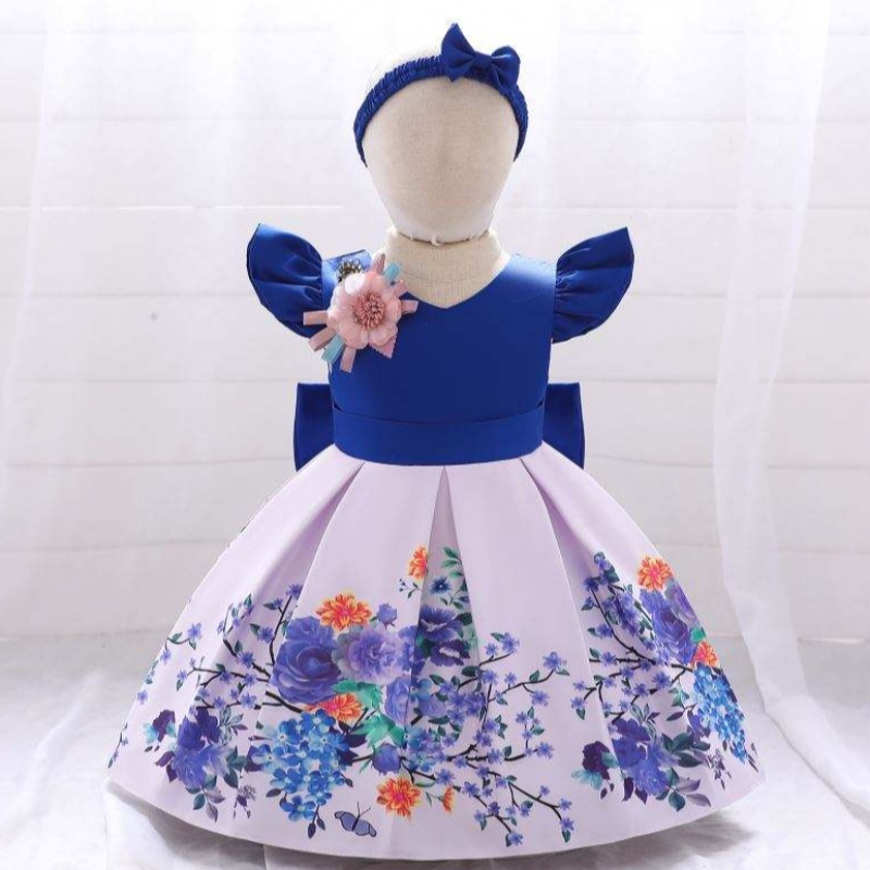 Baigeneue Modedruckmädchen Kleid Design Kinder Kinder Blume Geburtstagskleider Großhandel L2033XZ