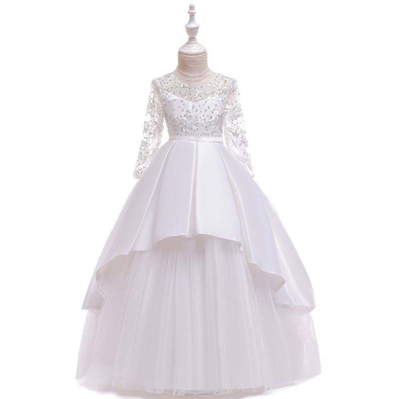 Boutique Langarm Prinzessin Abendkleider Baby Girl Geburtstag Hochzeitsfeierkleid mit Blumen LP-233