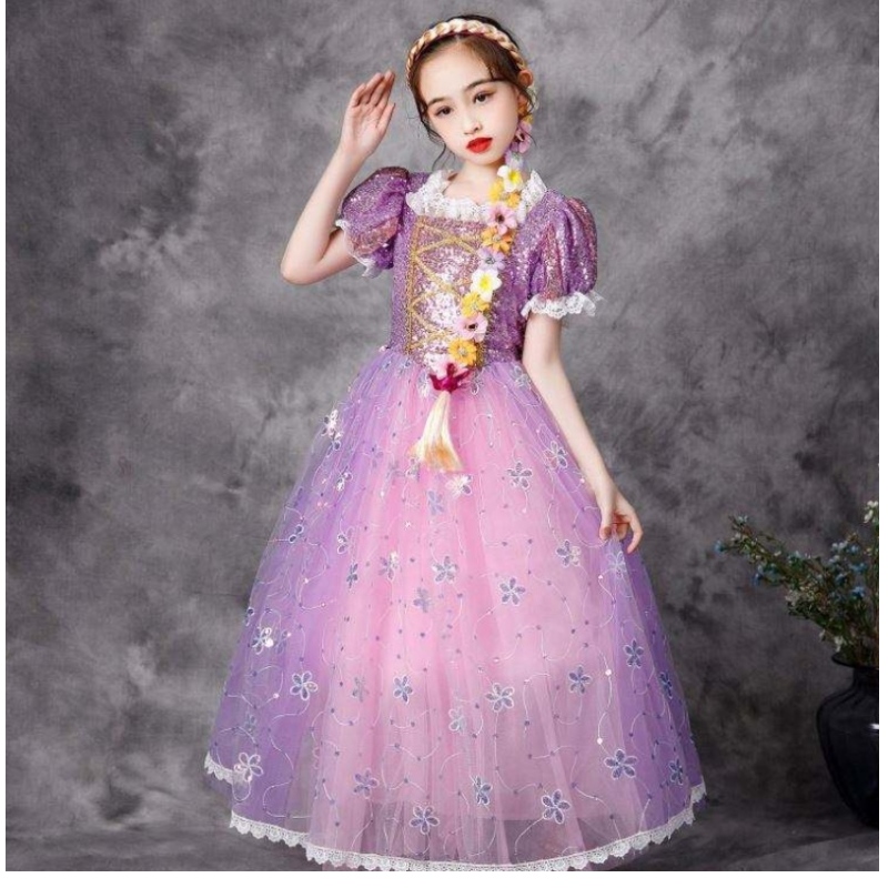 Baige European Style Princess Dress Halloween Party tragen Rapunzel Kostüm Flauschige Mesh Kleid