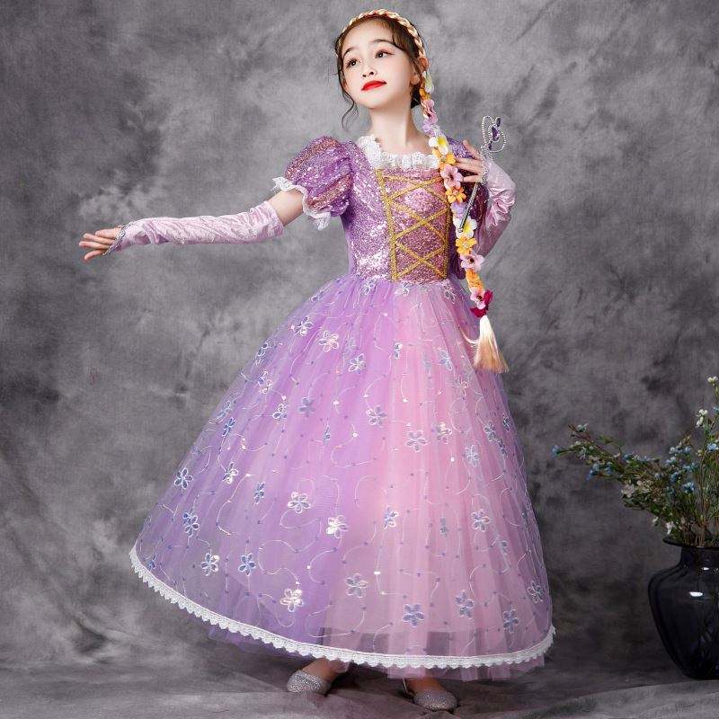 Baige European Style Princess Dress Halloween Party tragen Rapunzel Kostüm Flauschige Mesh Kleid