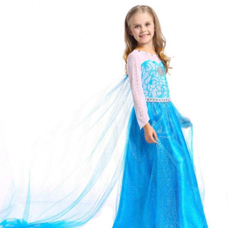 Baige heiß verkaufte Kinder tragen Baby -Mädchen Langarm Maxi Kleid Elsa Kleid mit Umhang