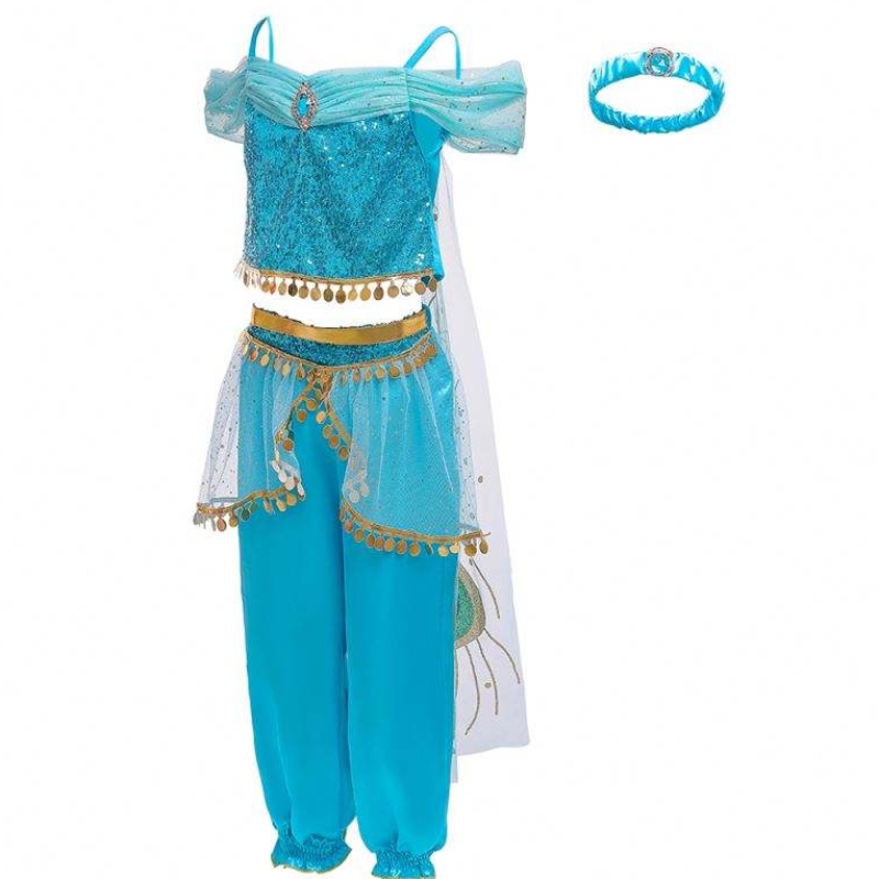 Baige Halloween Prinzessin Jasmine Girl Long Hosen mit Umhang Kids Prinzessin Phantasie Kostüm BX1638