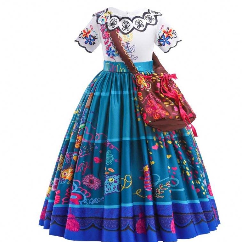 2022 Hot Sale Girls Encanto Film Dress Up Mirabel Kostüm Baby Kids Sommer langes Kleid mit Tasche