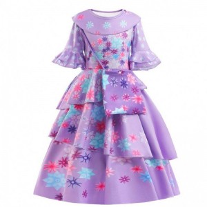 2022 Neue Fashion Kids Encanto Kostüm Isabella Cosplay Blume gedrucktes Tageskleid für Mädchen mit Tasche