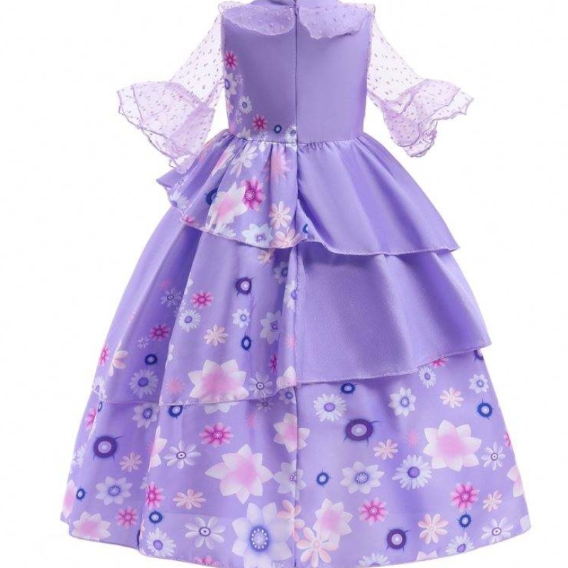 Hot Sale Kids Encanto Movie Kostüm Isabella Cosplay Purple Blumenmädchen Silk Maxi Langes Kleid