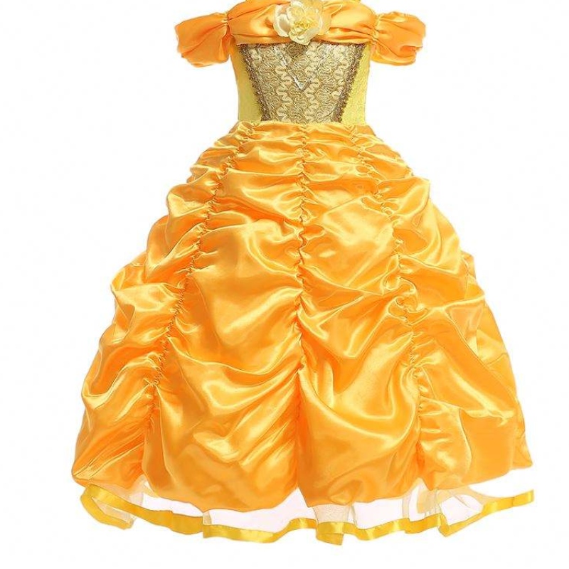 Baigeneue Design Kinder Kostüm Girls Kleid Namen mit Bildern Prinzessin Belle Long Gown Puffy Yellow Kleid Smr023