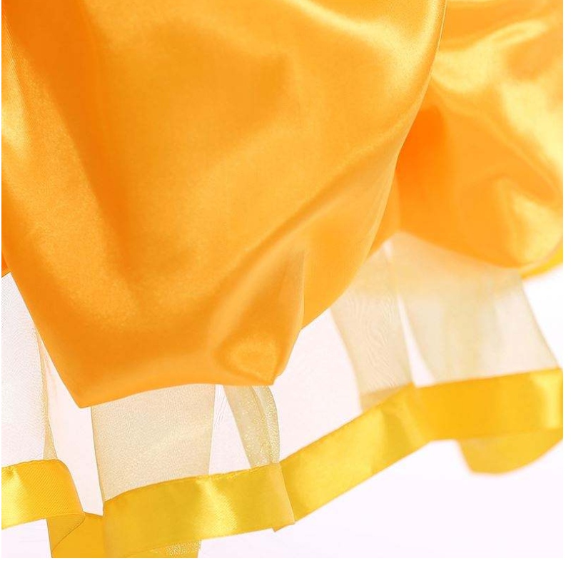 Baigeneue Design Kinder Kostüm Girls Kleid Namen mit Bildern Prinzessin Belle Long Gown Puffy Yellow Kleid Smr023