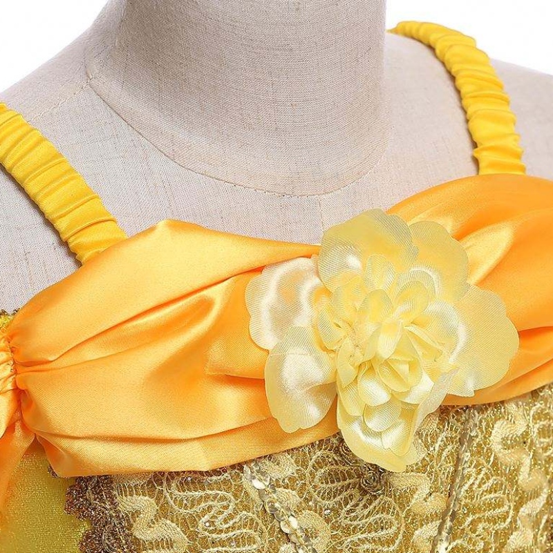 Baigeneue Design Kinder Kostüm Girls Kleid Namen mit Bildern Prinzessin Belle Long Gown Puffy Yellow Kleid Smr023