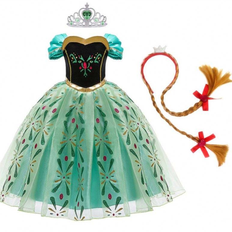 Anna Kleid für Girl Cosplay Snow Queen Prinzessin Kostüm Kinder Halloween Kleidung Kinder Geburtstag Karneval Kostüm und Perücke