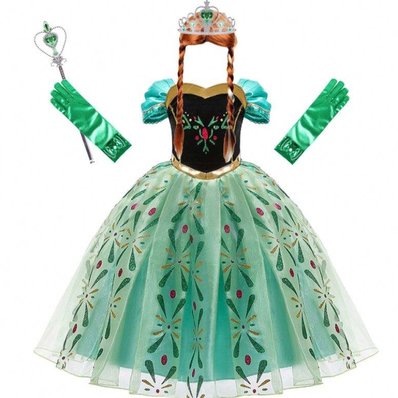 Anna Kleid für Girl Cosplay Snow Queen Prinzessin Kostüm Kinder Halloween Kleidung Kinder Geburtstag Karneval Kostüm und Perücke