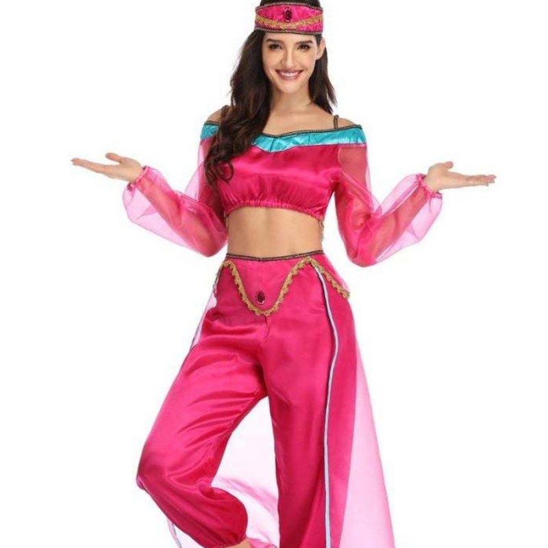 Großhandel sexy Frauen Langarm Arabisch Indien Jasmine Prinzessin Kostüm Halloween Fairy Griechische Göttin Lady Cosplay Kostüm
