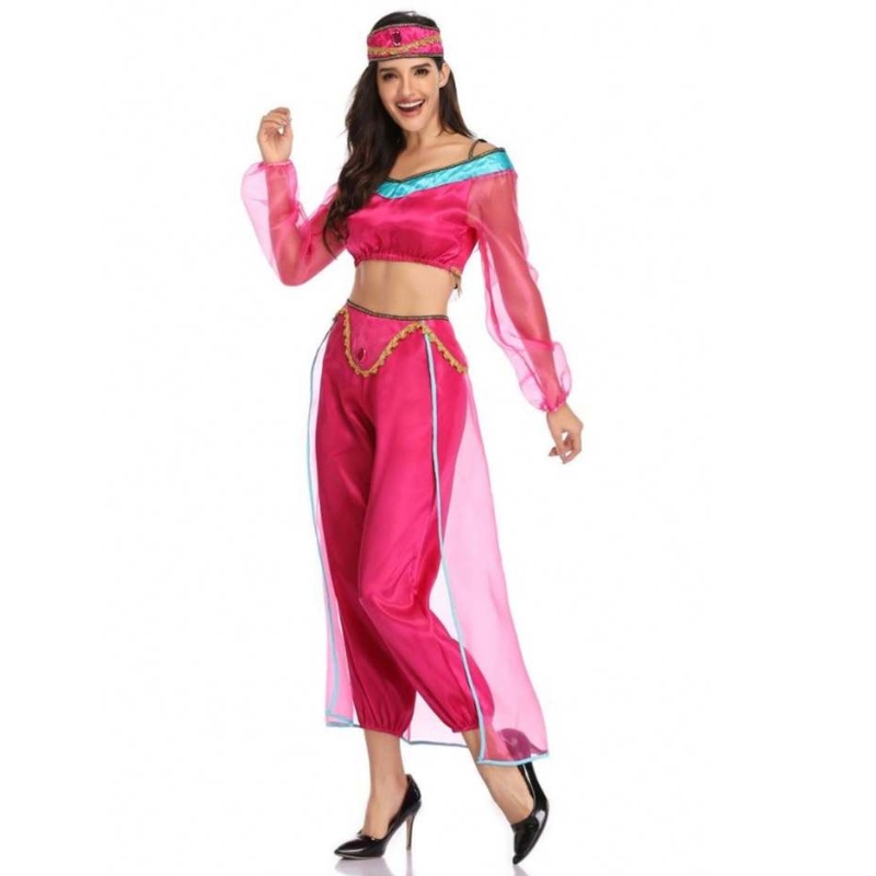 Großhandel sexy Frauen Langarm Arabisch Indien Jasmine Prinzessin Kostüm Halloween Fairy Griechische Göttin Lady Cosplay Kostüm