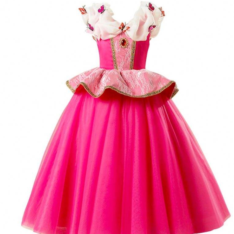 Girl Fancy Deluxe Dornröschen Halloween Prinzessin Kostüm Party Aurora Dress up Kinder rot geschichtete Weihnachtsfest -Ball -Ballkleid