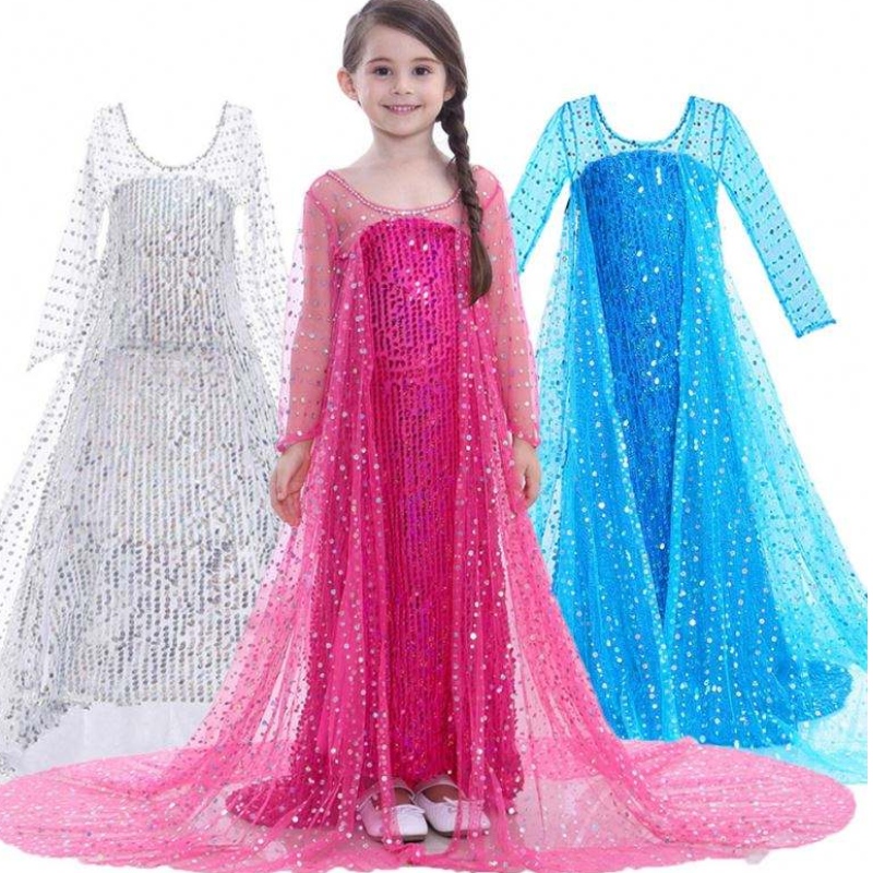 Elsa Kleider Kinder Mädchen Kostüm Schnee Königin 2 Elsa Blue Pink Paillett Langarm Kleid TV&Film Kostüme für Mädchen