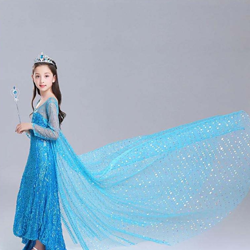 Elsa Kleider Kinder Mädchen Kostüm Schnee Königin 2 Elsa Blue Pink Paillett Langarm Kleid TV&Film Kostüme für Mädchen