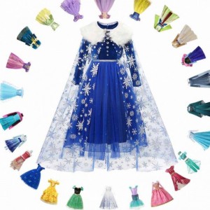 Prinzessin Elsa Winterkleid Girls Langarm Frozen2 Halloween Kostüm Kinder Rapunzel Tiana Mulan Cosplay