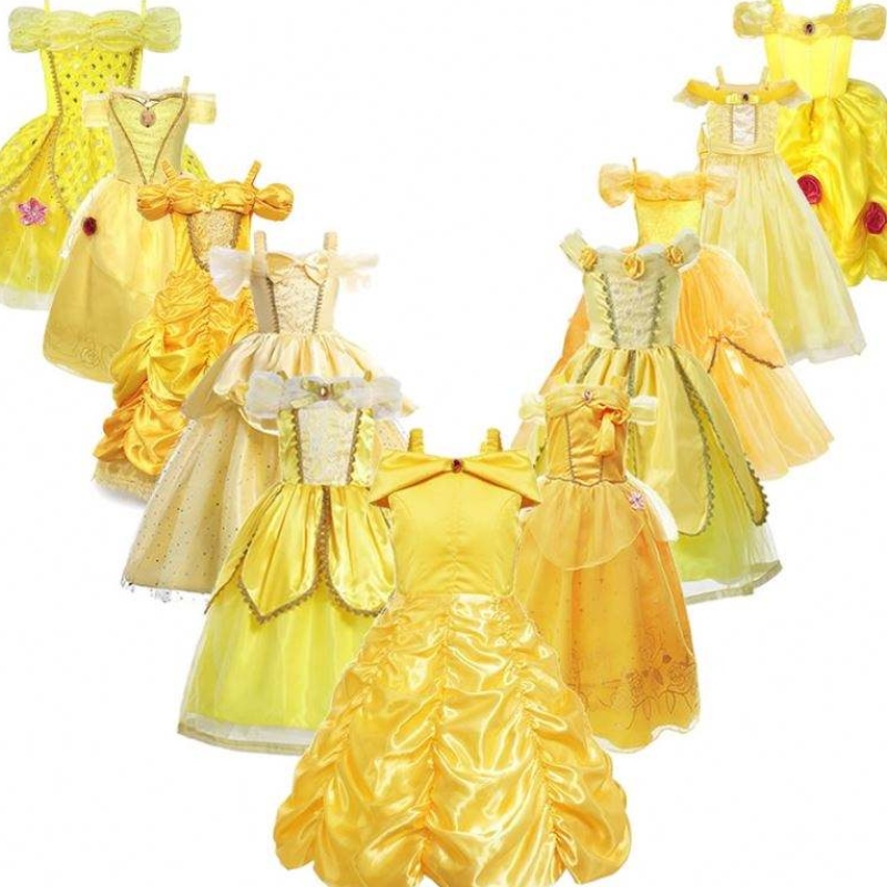 Mädchen Belle Prinzessin Kleid Kids Kids Belle Cosplay Kostüme Baby Girl Dress Up Kleid gelbe Kostüm für Kleinkind Halloween Party