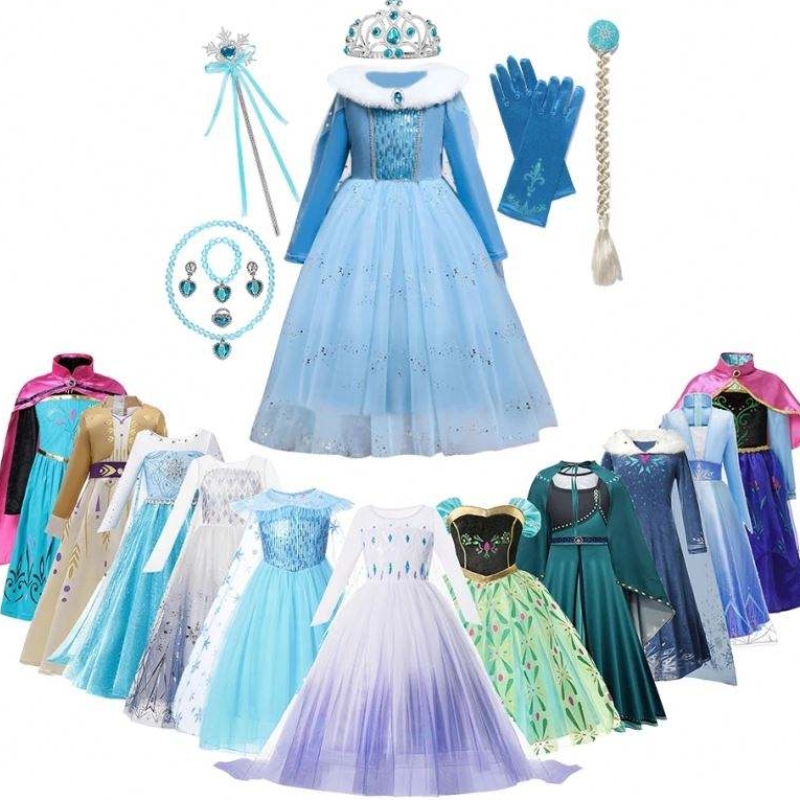 Anna Elsa Prinzessin Kostüme für Kinder Halloween Weihnachtsfeier Cosplay Snow Queen FOTHE Kleider Mädchen Schneeflocken Prom Kleid