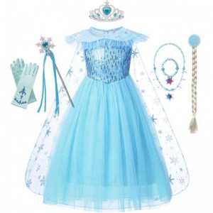Mädchen Elsa Cosplay Kleider Kleid mit Ausdruckskostüm Mädchen Schnee Halloween Geburtstagsfeier Kinder Prinzessin Kleidung Umhang