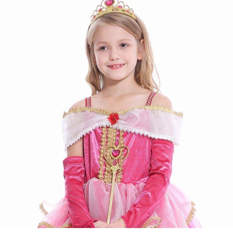 Mädchen Aurora Prinzessin Kleid lange Ärmel von Schulterspitze Robe Kinder Helloween/christmas Geschenk schicke Party -Outfits