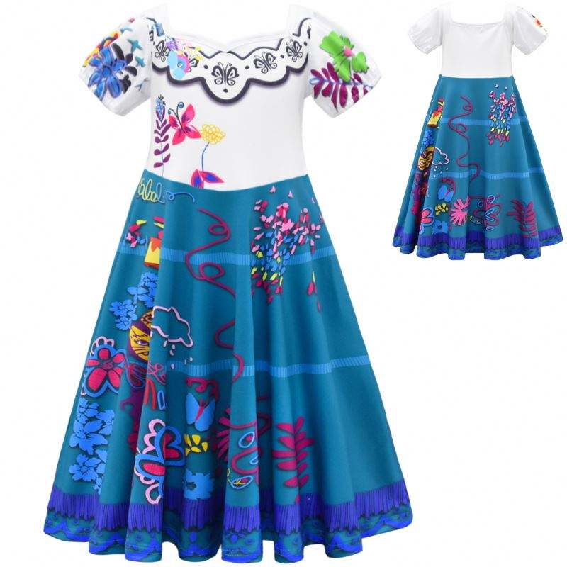 Encanto Cosplay Kostüm Girl Kleid für Karneval Halloween Prinzessin Party Kleidung Blume Rüschen Langes Kleid Mädchen Mirabel Kleid