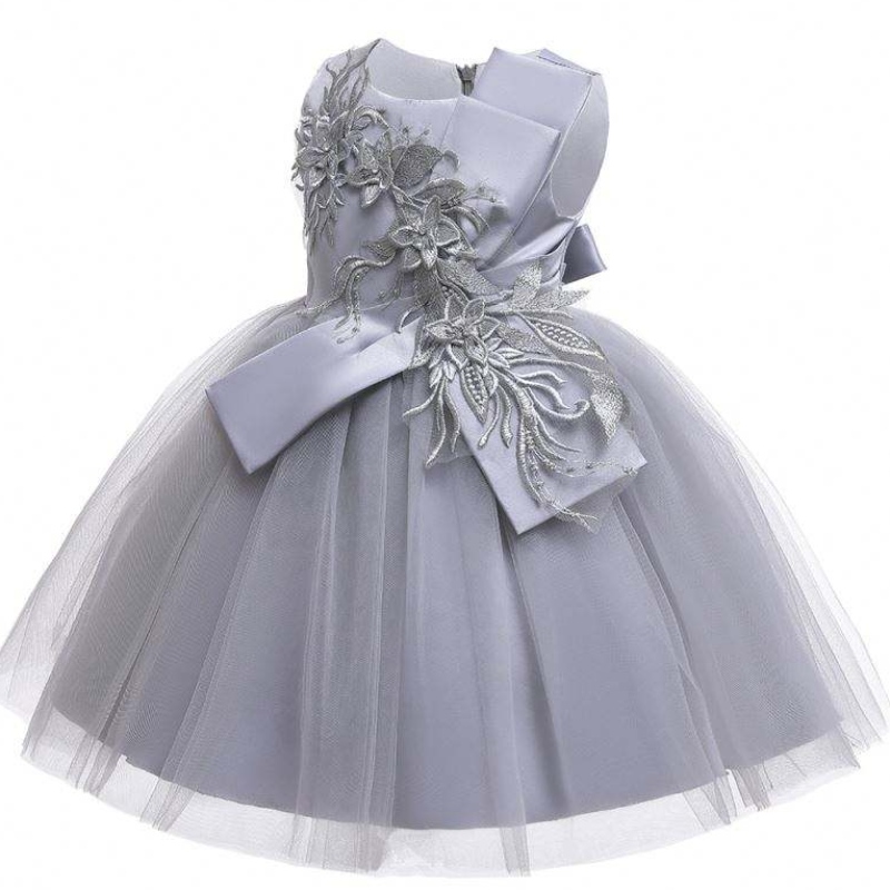 Baige Blumenmädchen süße ärmellose Kinderparty Kleid Big Bow Blumen Hochzeit Geburtstag Prinzessin Kleid