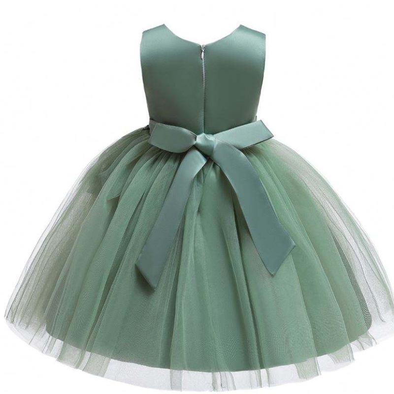 Baige Blumenmädchen süße ärmellose Kinderparty Kleid Big Bow Blumen Hochzeit Geburtstag Prinzessin Kleid