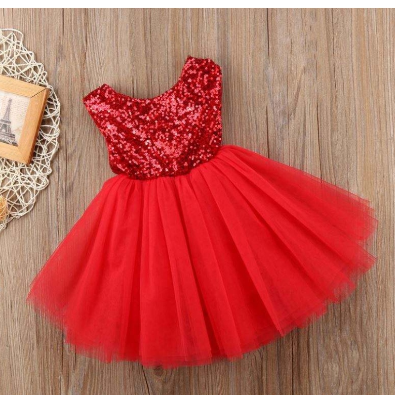 Heiße Verkäufe Kinder Kleidung geschwollener Prinzessin Rock Pailletten Baby Blumenmädchen Rückenfreies Tutu Kleid