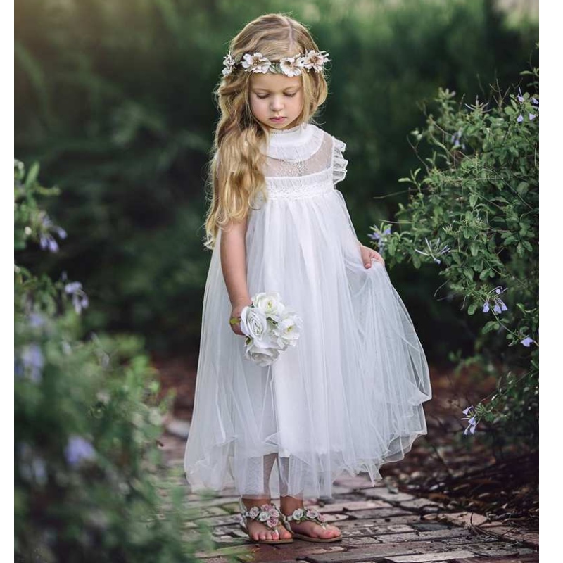 Spitze Kleinkind Baby Girls Kleider 2-10 Prinzessin Tutu Tüll Party Brautjungfer Hochzeit Blumenmädchen Kleid