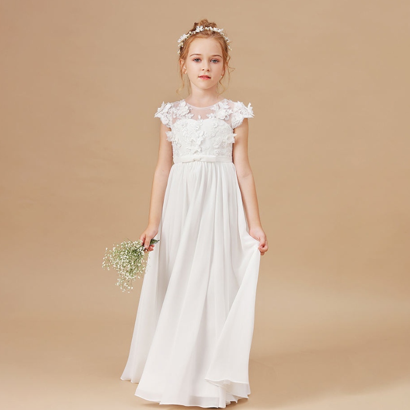 Blumenmädchen Kleider Applikat ärmellose Kinder Geburtstagsfeier Festzug Kleider Hochzeiten Erste Primera Communion Elegant Vestidos 2-14