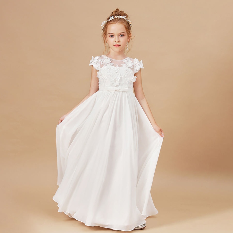 Blumenmädchen Kleider Applikat ärmellose Kinder Geburtstagsfeier Festzug Kleider Hochzeiten Erste Primera Communion Elegant Vestidos 2-14