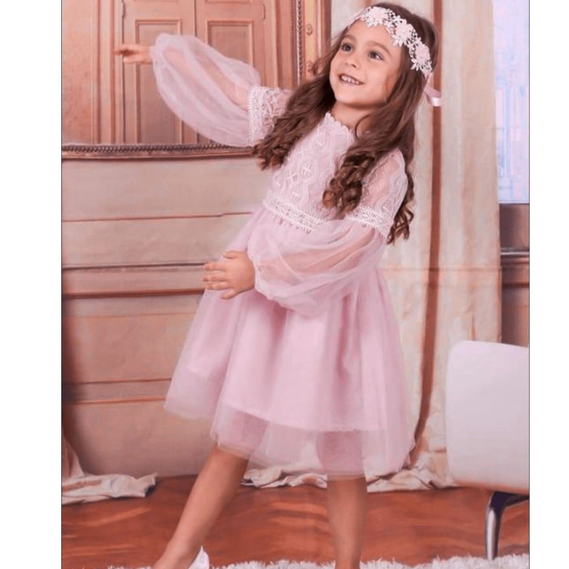 Little Girls White Pink Lace Kleid Langarm Blume Kinder Prinzessin Festzug Geburtstagsfeierkleider Tüll Vintage Kleid 3 8 14 Jahre