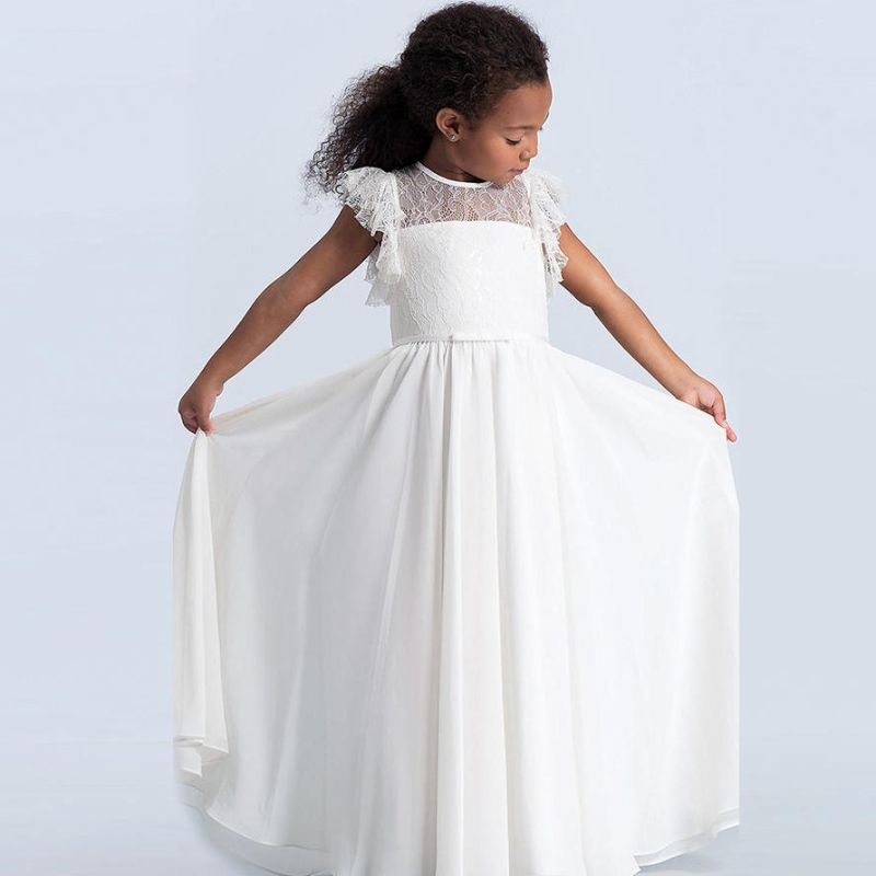 Mädchen Spitze Maxi Kleid Kinder Rüschen Ärmel Prinzessin Tüll Kleider Brautjungfer Erstes Kommunion Festzug Blumenmädchen Vestidos Kleider