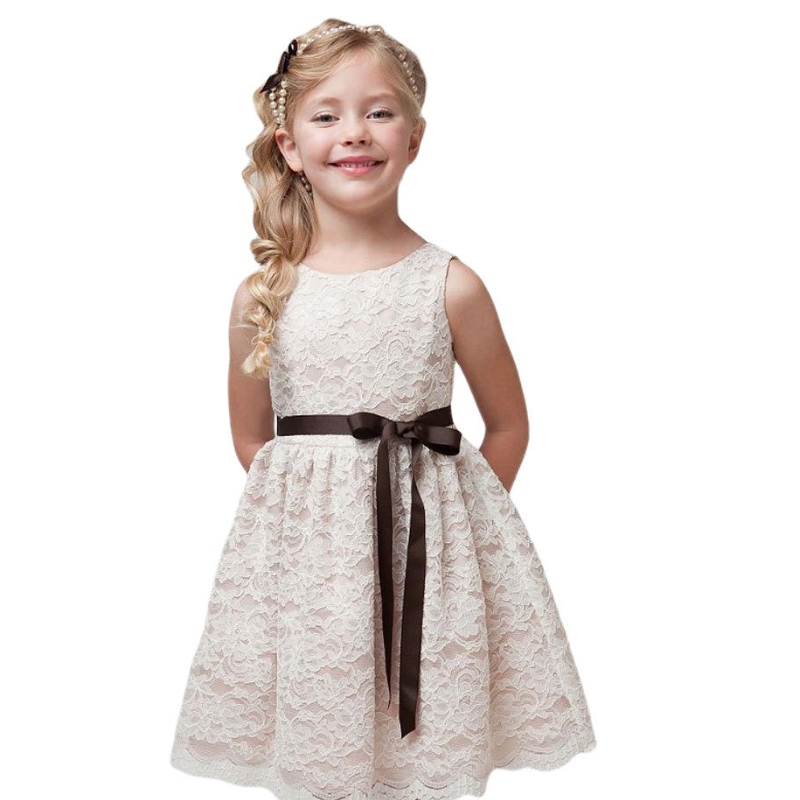 Sommer Lace Girls Kleider eine Linie Kleinkind Kids Brautjungfer Hochzeitswettbefestigung First Communion Vestidos Kleid