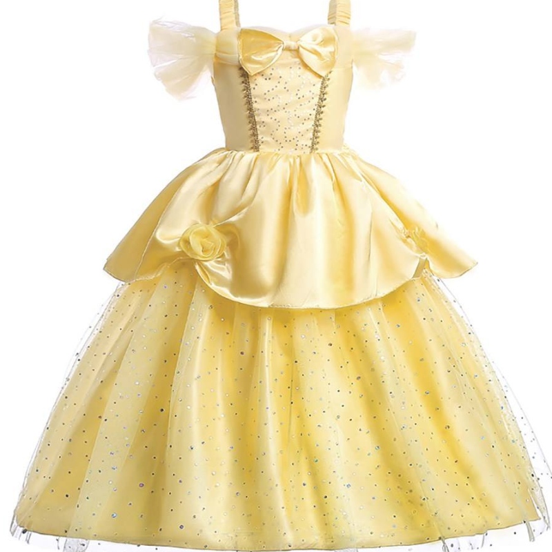 Mädchen Belle Prinzessin Kleid Kinder Schönheit und das Biest Kostüm Mädchen Baby Weihnachten Prinzessin Geburtstagsfeier Zettiges Kleid 2-10 Jahre