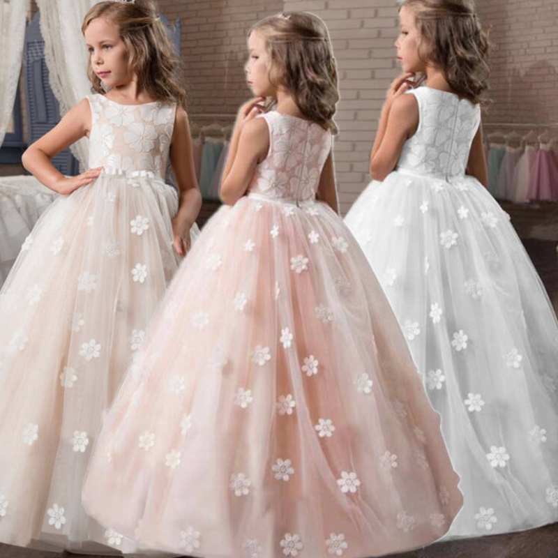 Vintage Flower Girls Kleid für Hochzeit Abend Kinder Prinzessin Party Festzug Langes Kleidkinder Kleider für Mädchen formelle Kleidung