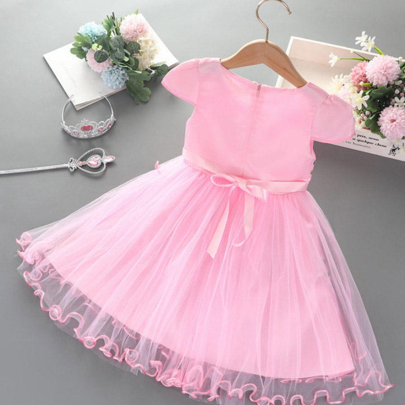 2-8y Girls Kleid Kleid Sommer Neues Kurzarm Prinzessin Elsa Mesh Tutu Rock Kinder's Geburtstagsfeier Cosplay Kleid