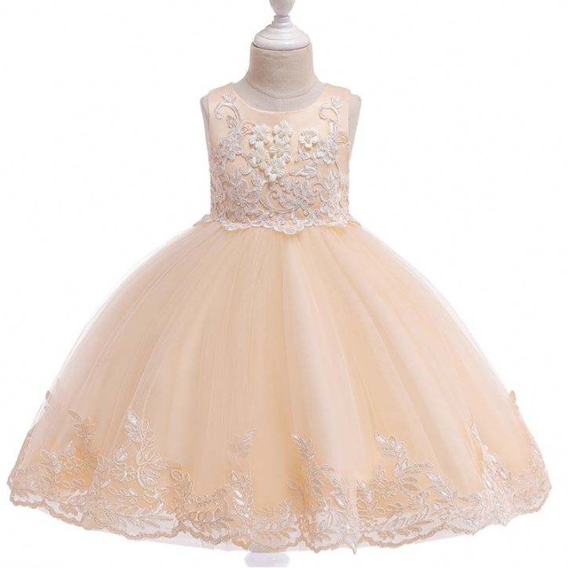 Baige Sommer Kinder Pailletten Partykleid Blumenmädchen Spitze ärmellose Kleid Mädchen Geburtstagskleider Blume Mädchen Netzkleider